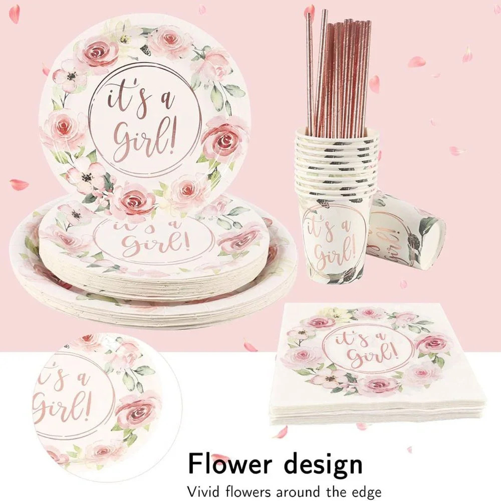Rose Gold Foil It's A Girl Party Supply 24 Sets X002WGGYXD